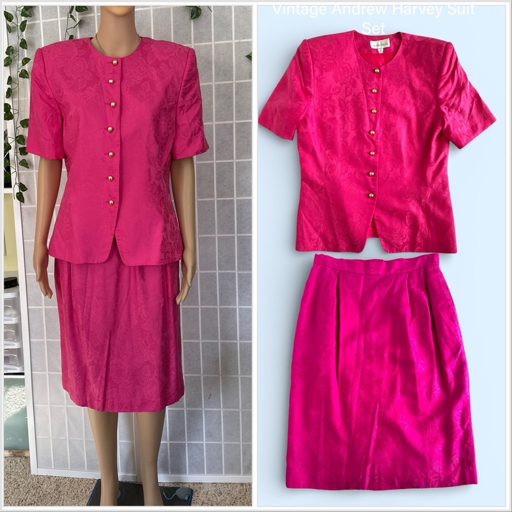 Vintage Andrew Harvey Elegant Pink Women's Skirt Suit Set